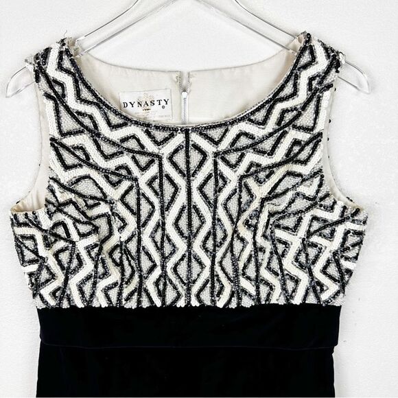 Dynasty Black Velvet Mini Dress Vintage 60s Beaded Sequin - Picture 2 of 14